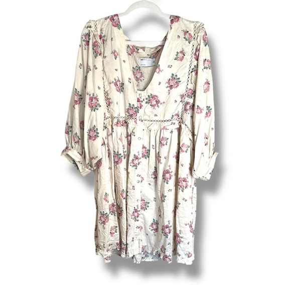 ASOS Cottage-core Floral Long Puff Sleeve Mini Dress Size 10 - Picture 1 of 8